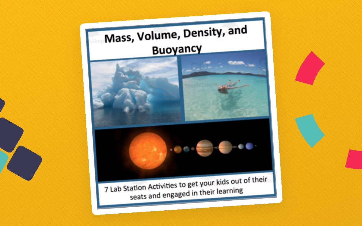 An educational teaching resource from Teach With Fergy entitled Mass, Volume, Density, & Buoyancy - 7 Lab Station Activities downloadable at Teach Simple.