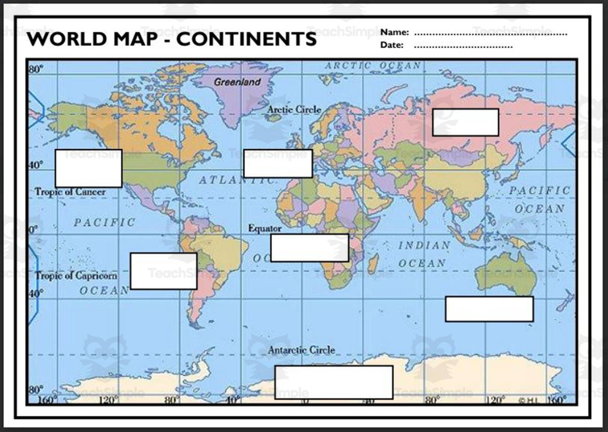 An educational teaching resource from Elementary Resources 4 U entitled Mastering the 7 Continents: Worksheet and Map Set downloadable at Teach Simple.