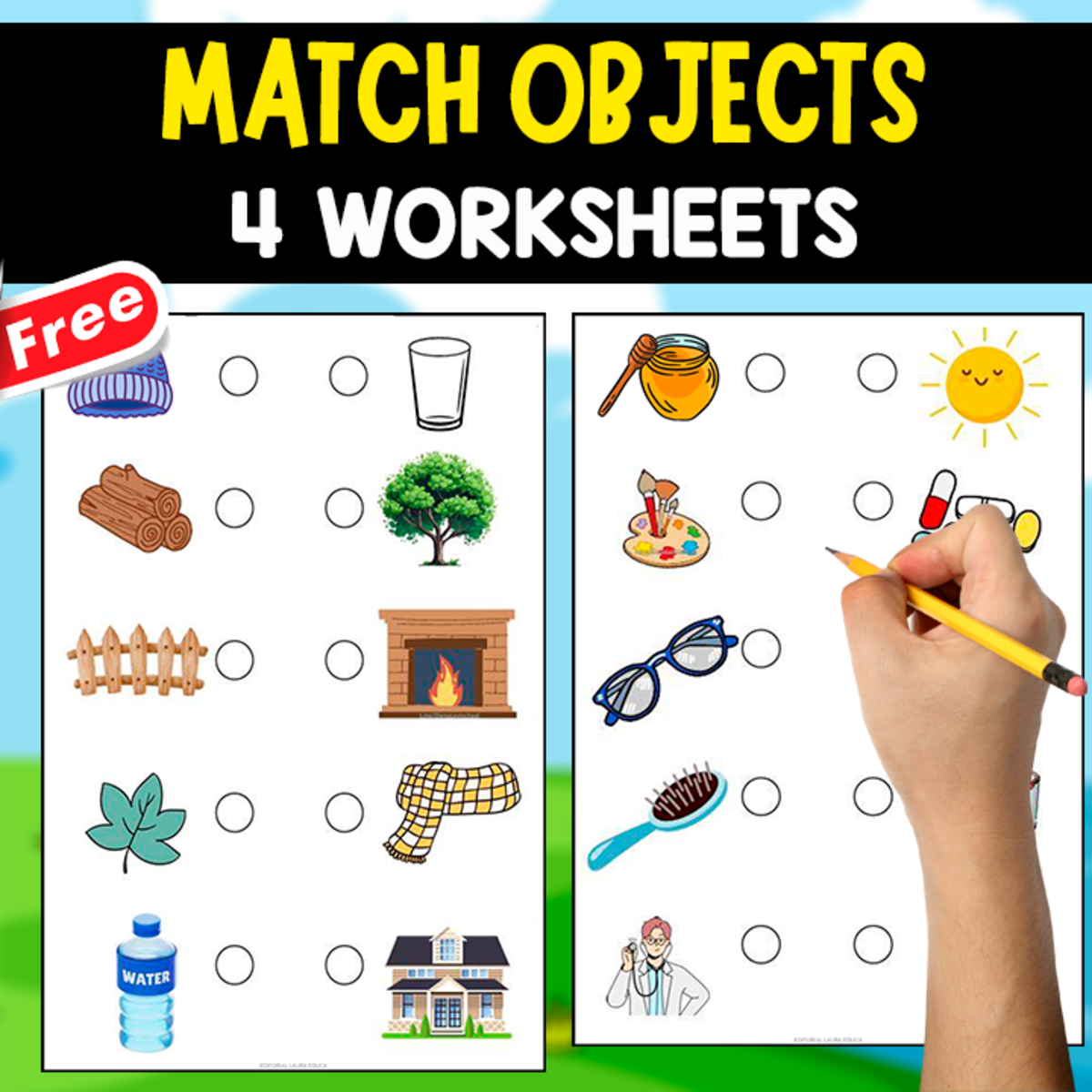 An educational teaching resource from EDITORIAL LAURA EDUCA entitled MATCH OBJECTS | 4 FREE EXERCISES downloadable at Teach Simple.