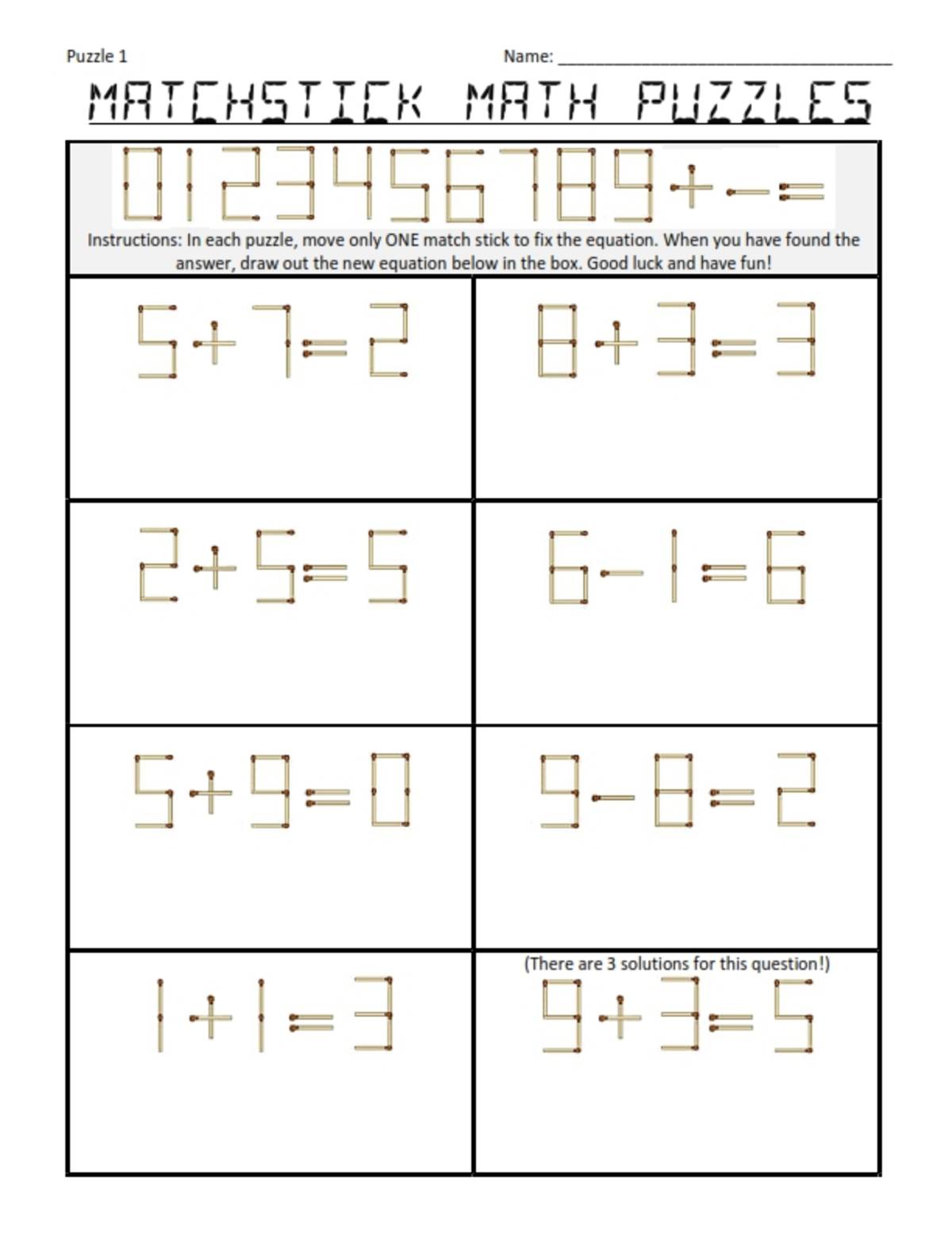 An educational teaching resource from Brave Education entitled Match Stick Math Puzzles downloadable at Teach Simple.