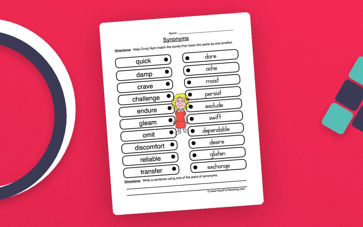 An educational teaching resource from Have Fun Teaching entitled Match Synonyms Worksheet downloadable at Teach Simple.