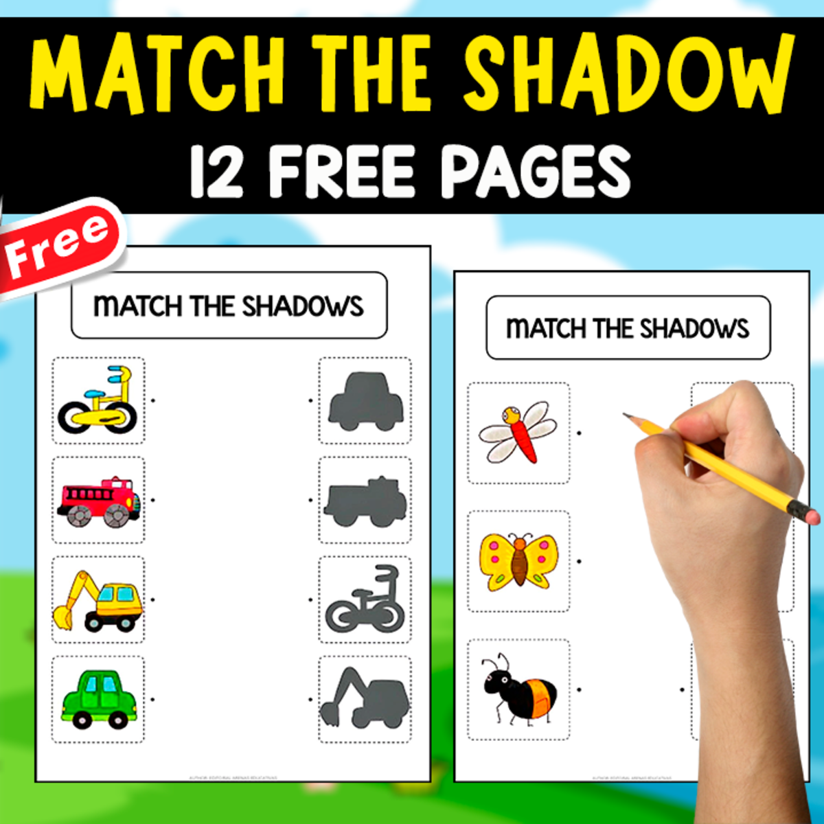 An educational teaching resource from EDITORIAL LAURA EDUCA entitled MATCH THE SHADOW | 12 FREE PAGES OF EXERCISES downloadable at Teach Simple.