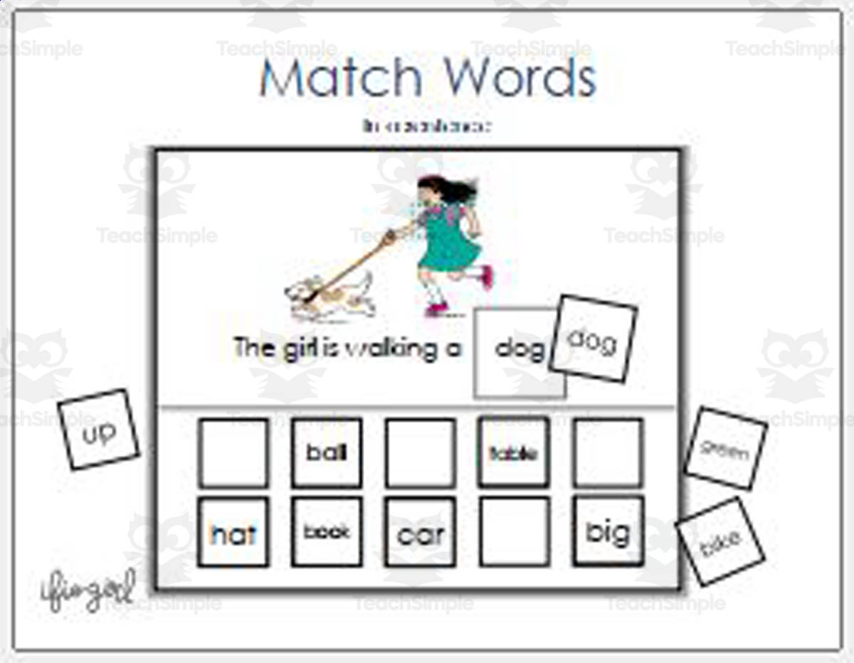 An educational teaching resource from IFIO girl - I'll Figure It Out entitled Match Words in a Sentence downloadable at Teach Simple.