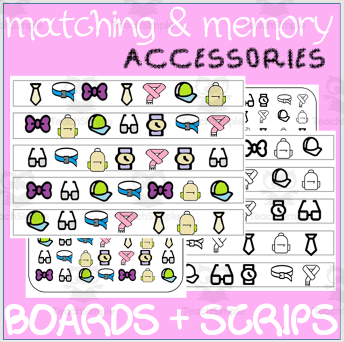 An educational teaching resource from WORDS ASIDE entitled MATCHING & MEMORY BOARDS WITH STRIPS| ACCESSORIES downloadable at Teach Simple.
