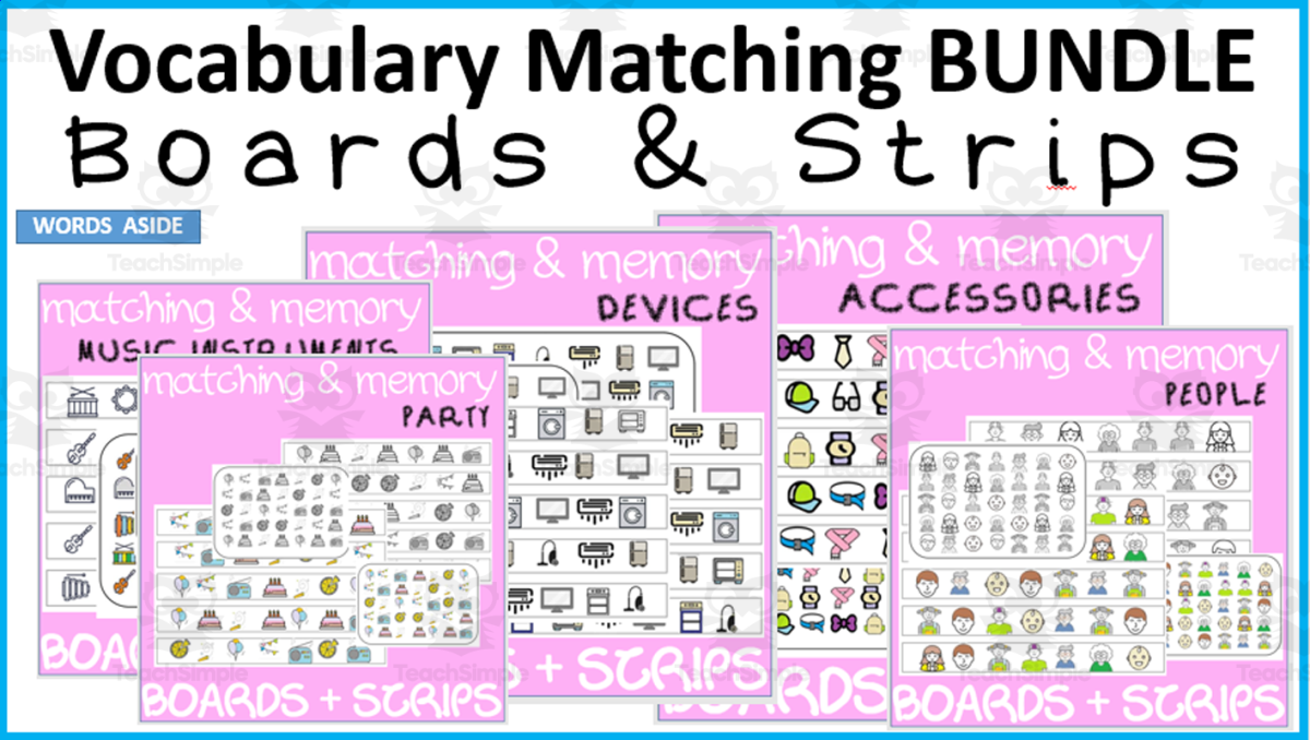 An educational teaching resource from WORDS ASIDE entitled MATCHING & MEMORY BOARDS WITH STRIPS BUNDLE downloadable at Teach Simple.
