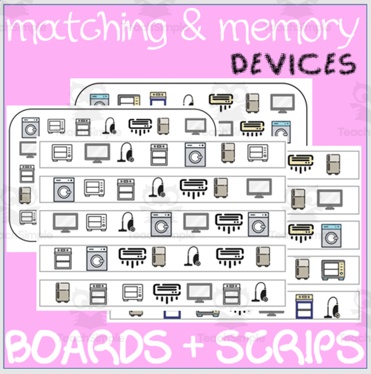 An educational teaching resource from WORDS ASIDE entitled MATCHING & MEMORY BOARDS WITH STRIPS| DEVICES downloadable at Teach Simple.