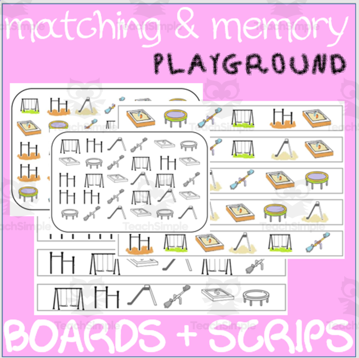 An educational teaching resource from WORDS ASIDE entitled MATCHING & MEMORY BOARDS WITH STRIPS| PLAYGROUND downloadable at Teach Simple.
