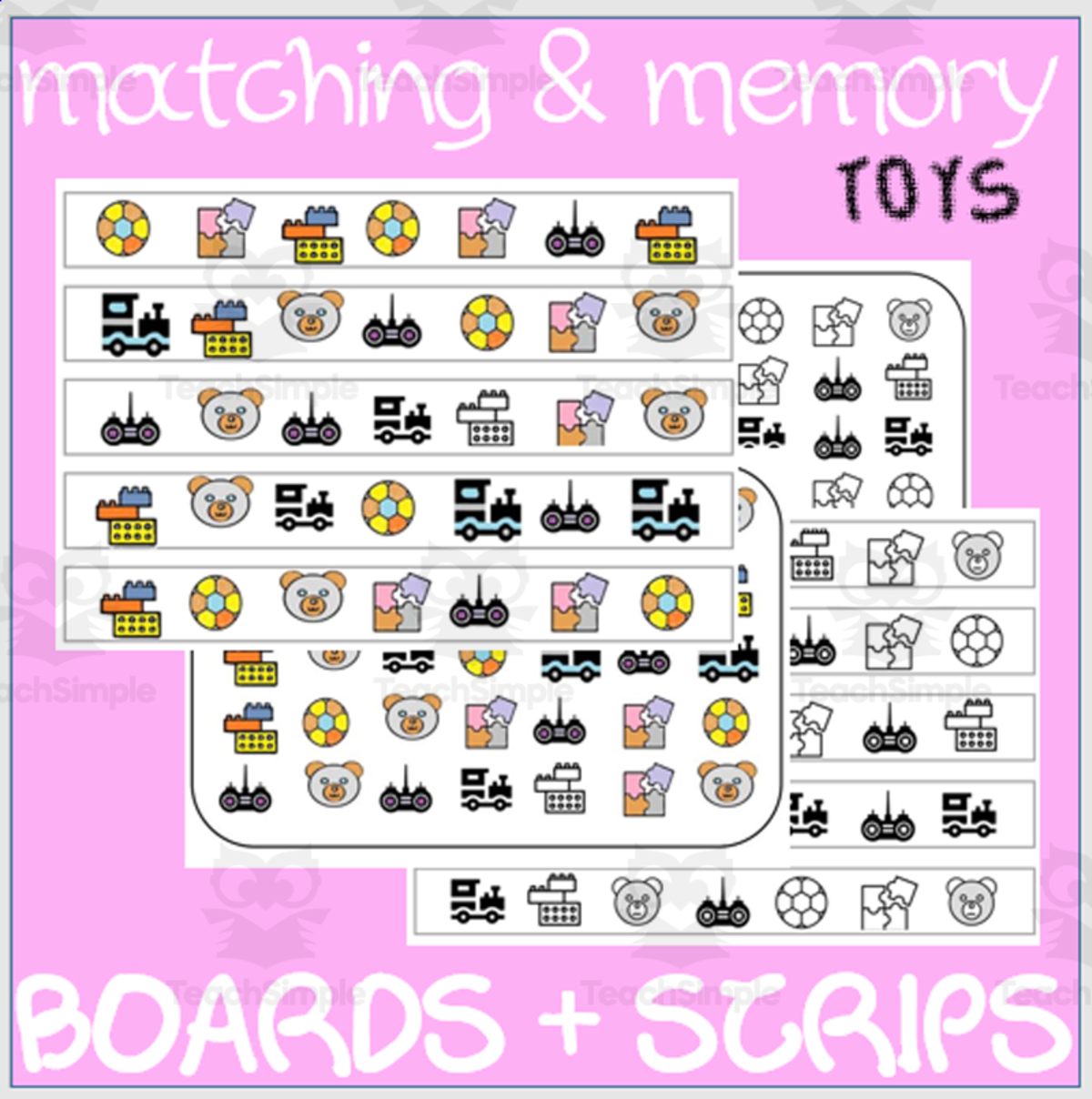 An educational teaching resource from WORDS ASIDE entitled MATCHING & MEMORY BOARDS WITH STRIPS| TOYS downloadable at Teach Simple.
