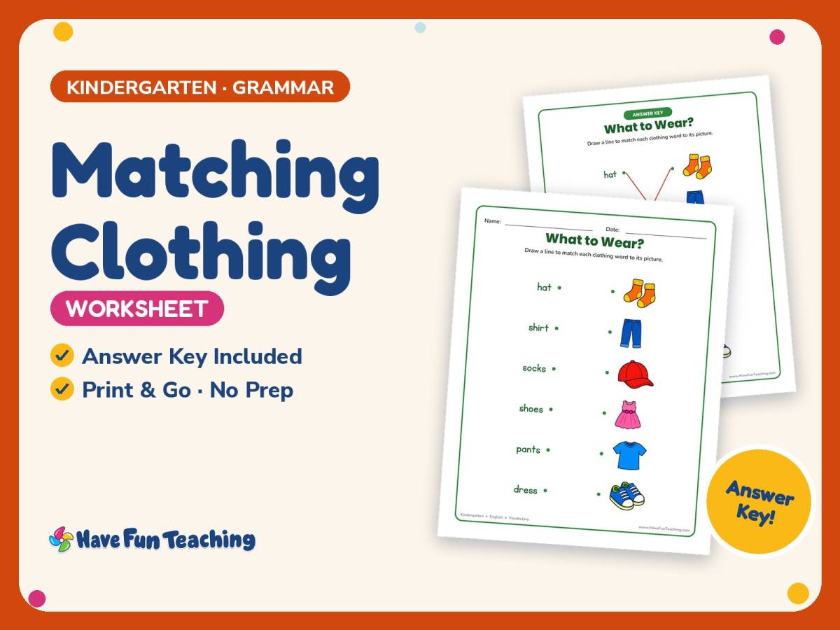 Matching Clothing Worksheet – Kindergarten Vocabulary Practice preview