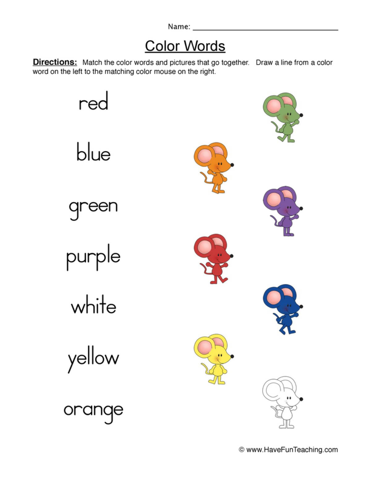 An educational teaching resource from Have Fun Teaching entitled Matching Color Words Worksheet downloadable at Teach Simple.
