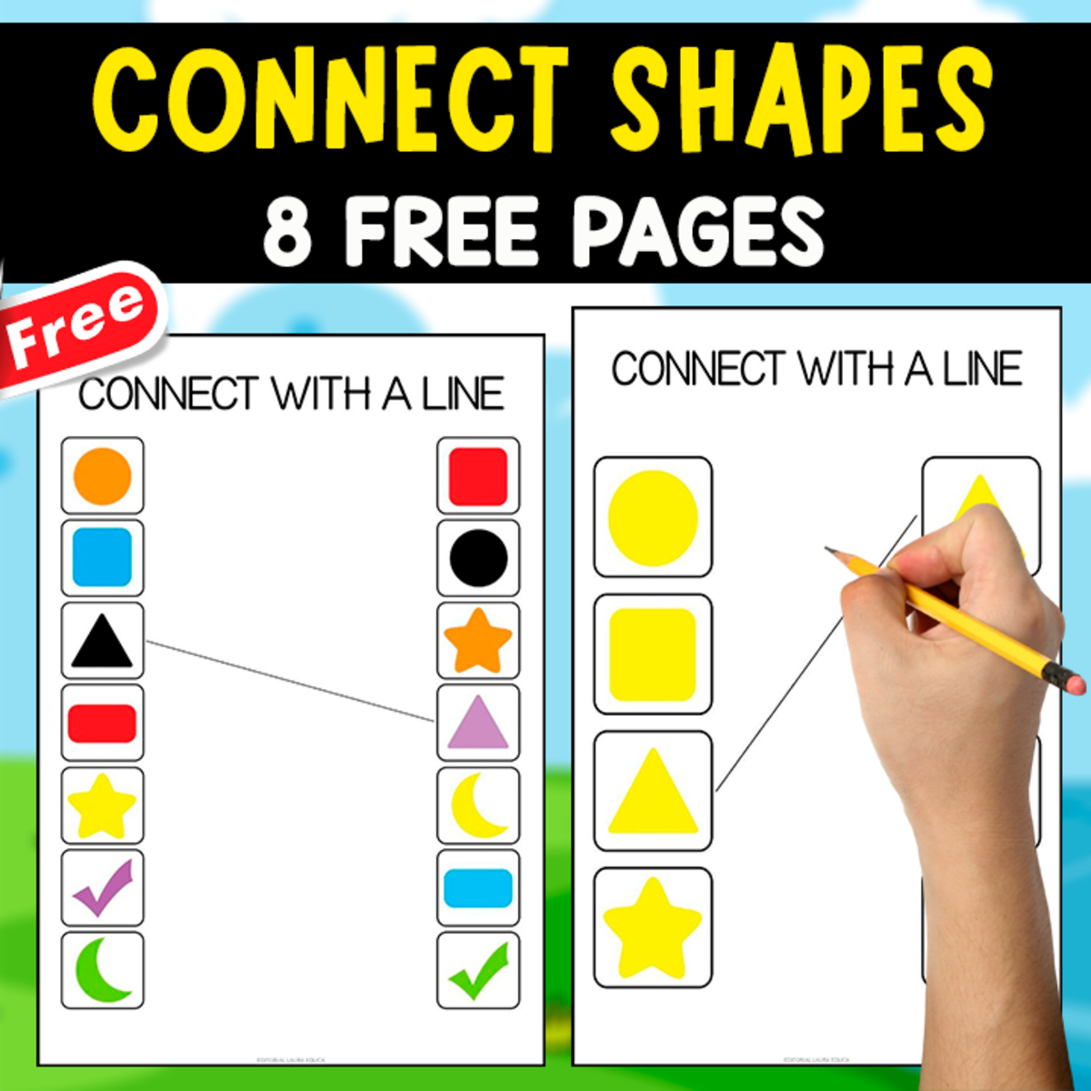 An educational teaching resource from EDITORIAL LAURA EDUCA entitled MATCHING SHAPES | 8 FREE WORKSHEETS FOR KIDS downloadable at Teach Simple.