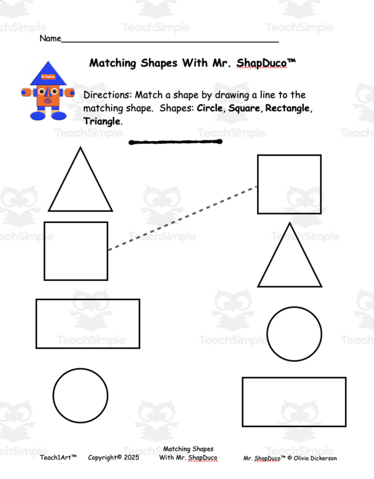 An educational teaching resource from PALETTNOVI - Teach1Art™ entitled Matching Shapes With Mr. ShapDuco™ downloadable at Teach Simple.