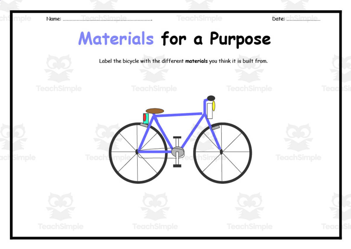An educational teaching resource from Elementary Resources 4 U entitled Materials for a Purpose Worksheet downloadable at Teach Simple.
