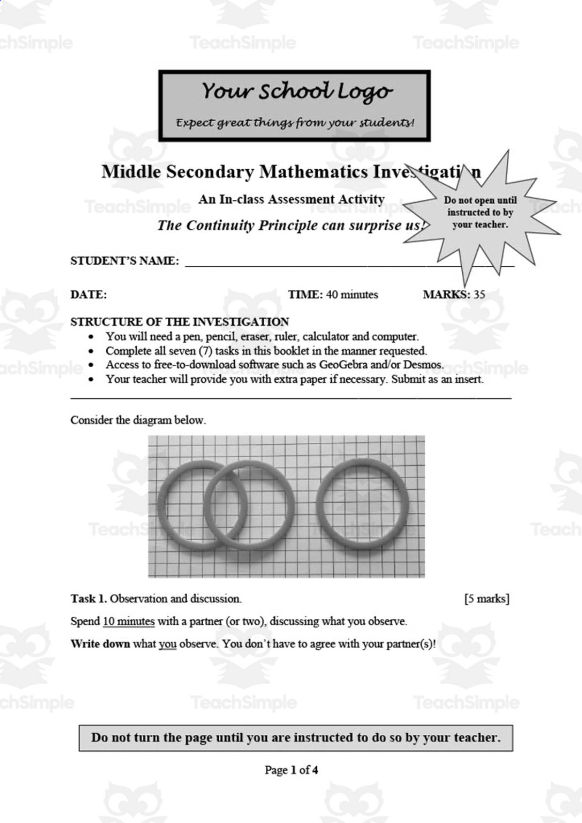 An educational teaching resource from So, what if ... by Ian F Hailes entitled Math Assessment Activity: The Continuity Principle downloadable at Teach Simple.