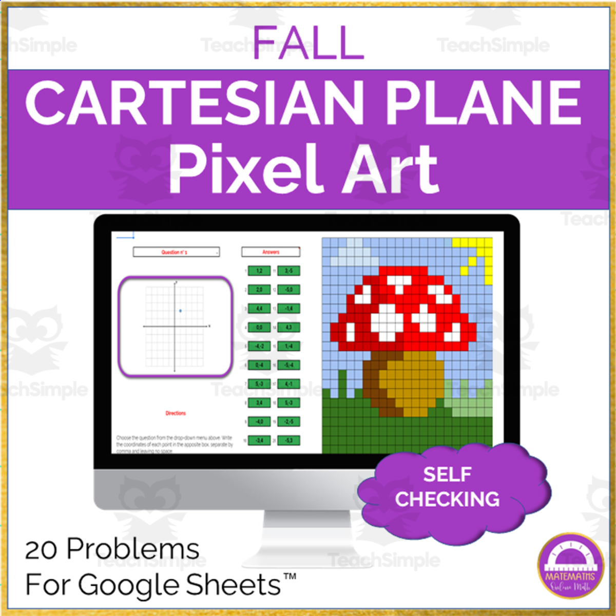 An educational teaching resource from Matemaths entitled Math Coordinate Plane Pixel Art Graphing Activity downloadable at Teach Simple.