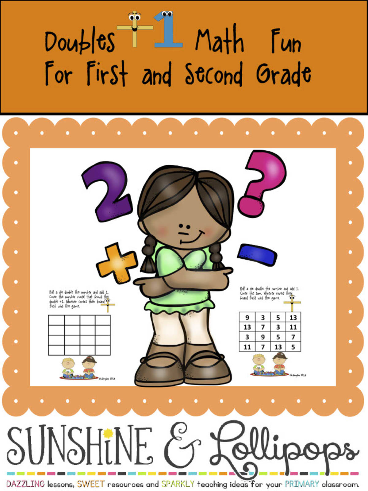 An educational teaching resource from Sunshine and Lollipops entitled Math Doubles Plus One Fact Activities downloadable at Teach Simple.