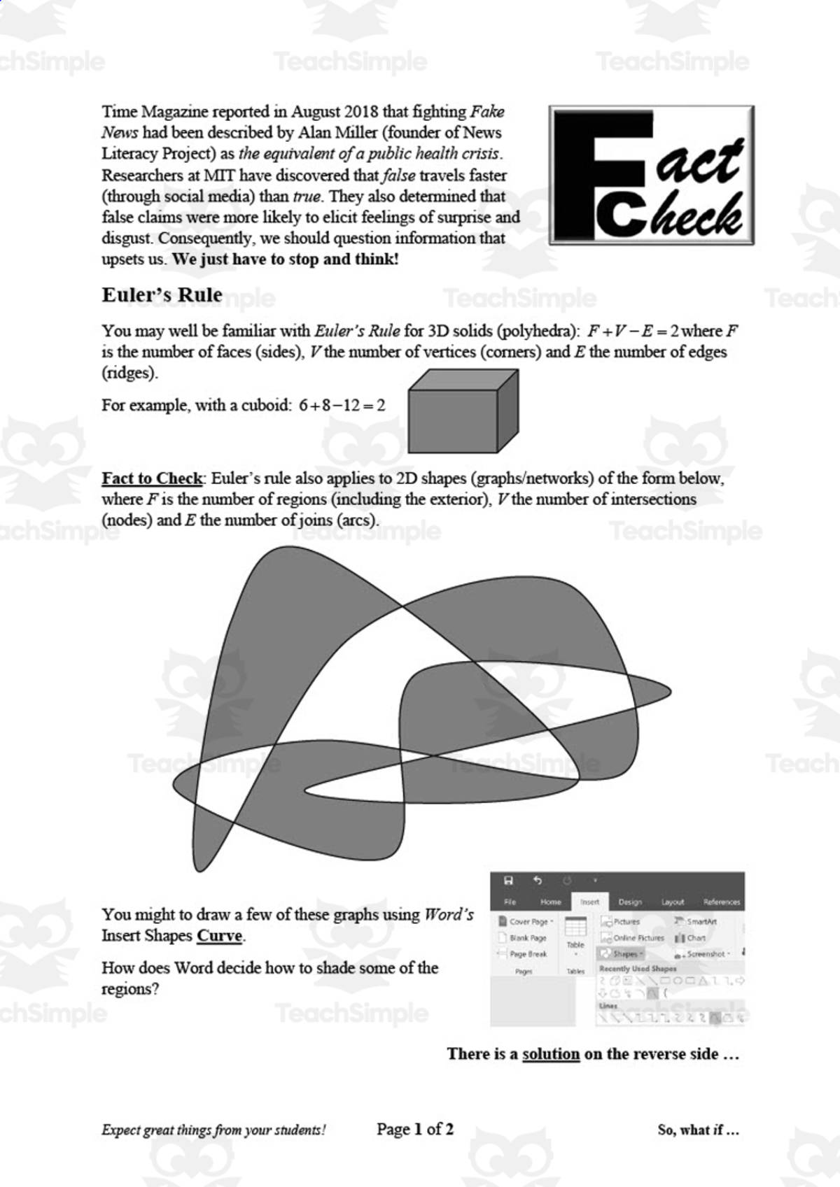 An educational teaching resource from So, what if ... by Ian F Hailes entitled Math Fact Check: Euler's Rule downloadable at Teach Simple.