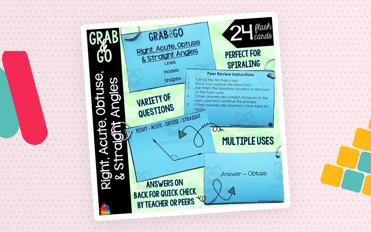 An educational teaching resource from Teachers R Us Homeschool entitled Math Flash Cards | Angles downloadable at Teach Simple.