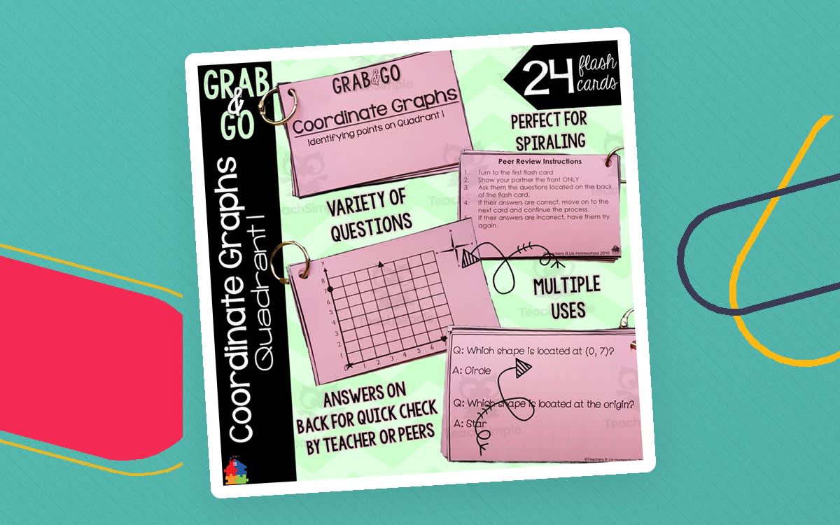 An educational teaching resource from Teachers R Us Homeschool entitled Math Flash Cards | Coordinate Graphs downloadable at Teach Simple.