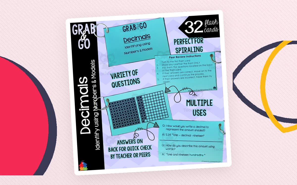 An educational teaching resource from Teachers R Us Homeschool entitled Math Flash Cards | Decimals downloadable at Teach Simple.
