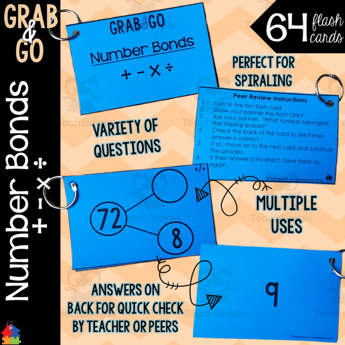 An educational teaching resource from Teachers R Us Homeschool entitled Math Flash Cards | Number Bonds downloadable at Teach Simple.