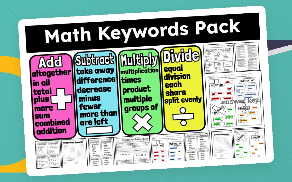 An educational teaching resource from CraftEdPrints entitled Math Keywords Pack downloadable at Teach Simple.