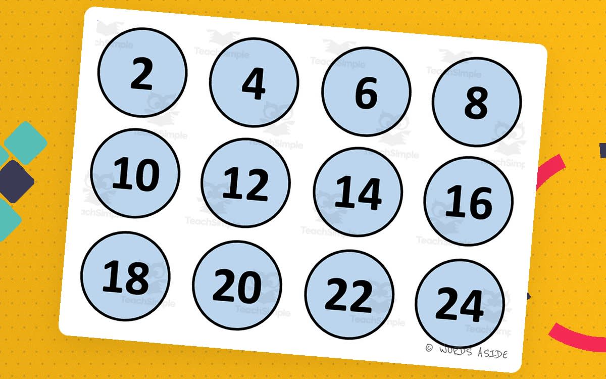 An educational teaching resource from WORDS ASIDE entitled Math Mats: Counting by 2s - SET 8 downloadable at Teach Simple.
