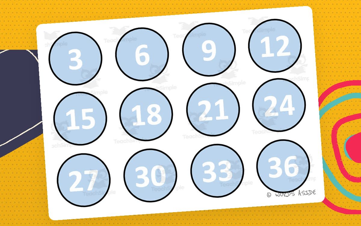 An educational teaching resource from WORDS ASIDE entitled Math Mats: Counting by 3s - SET 13 downloadable at Teach Simple.