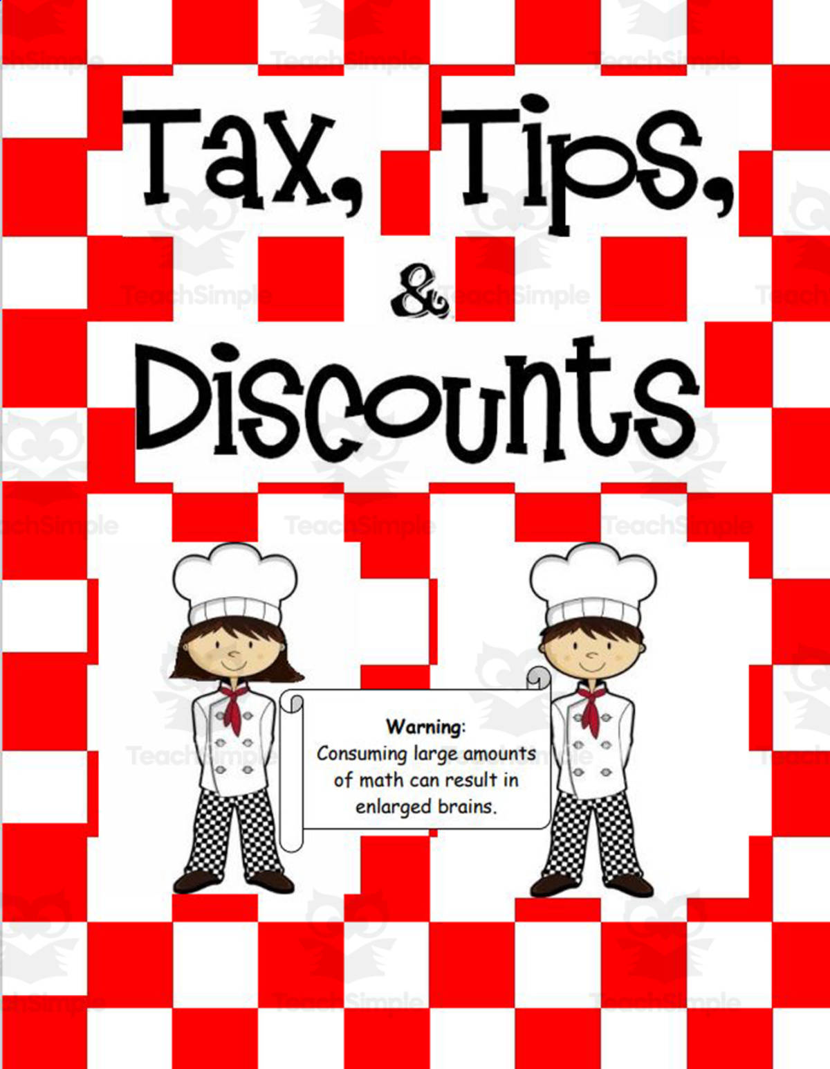 An educational teaching resource from Golden Ticket Teacher entitled Math Munchies Cafe: Tips, Discounts, Tax, Percents downloadable at Teach Simple.