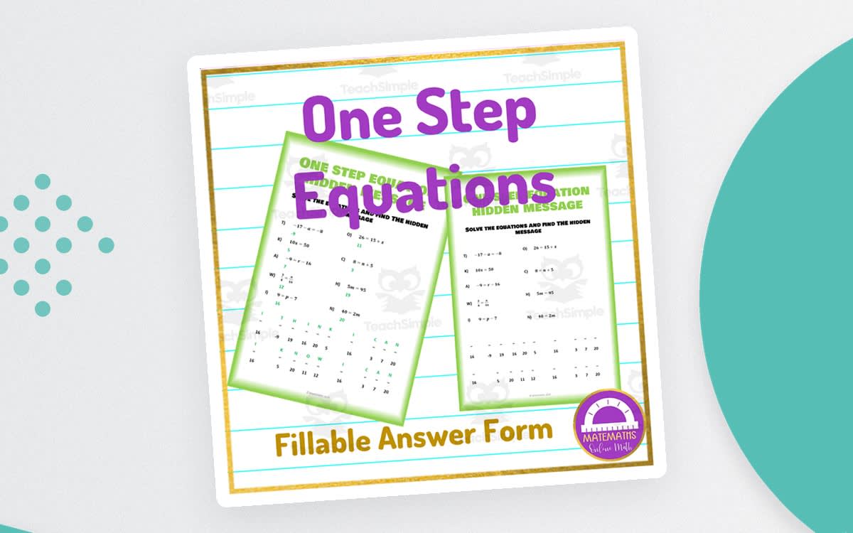 An educational teaching resource from Matemaths entitled Math One Step Equations Activity Worksheet downloadable at Teach Simple.