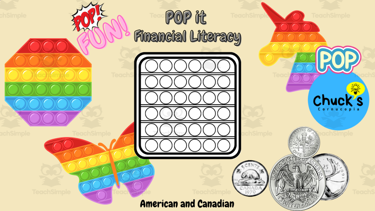 An educational teaching resource from Chuck's Cornucopia entitled Math - Pop it fun for Financial Literacy - Money downloadable at Teach Simple.
