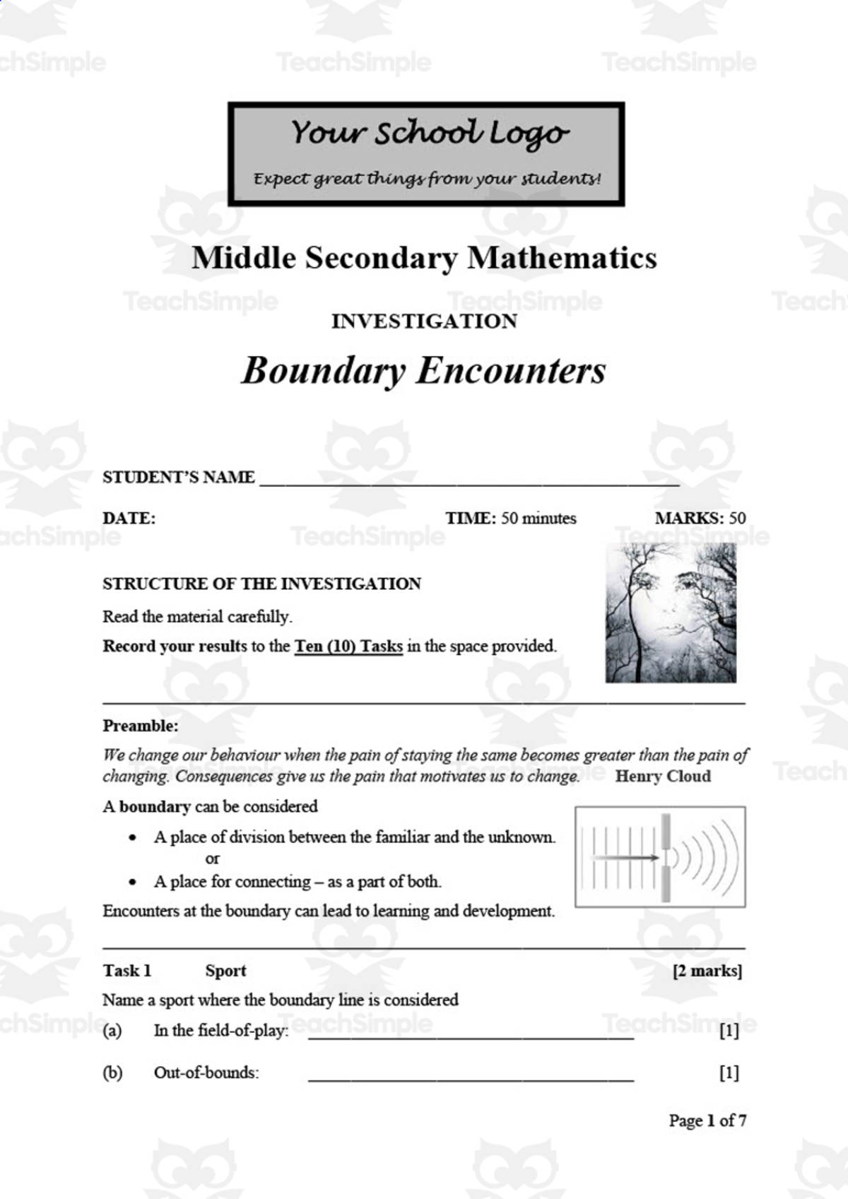 An educational teaching resource from So, what if ... by Ian F Hailes entitled Math Problem Solving & Investigation - Boundary Encounters Math Assessment downloadable at Teach Simple.