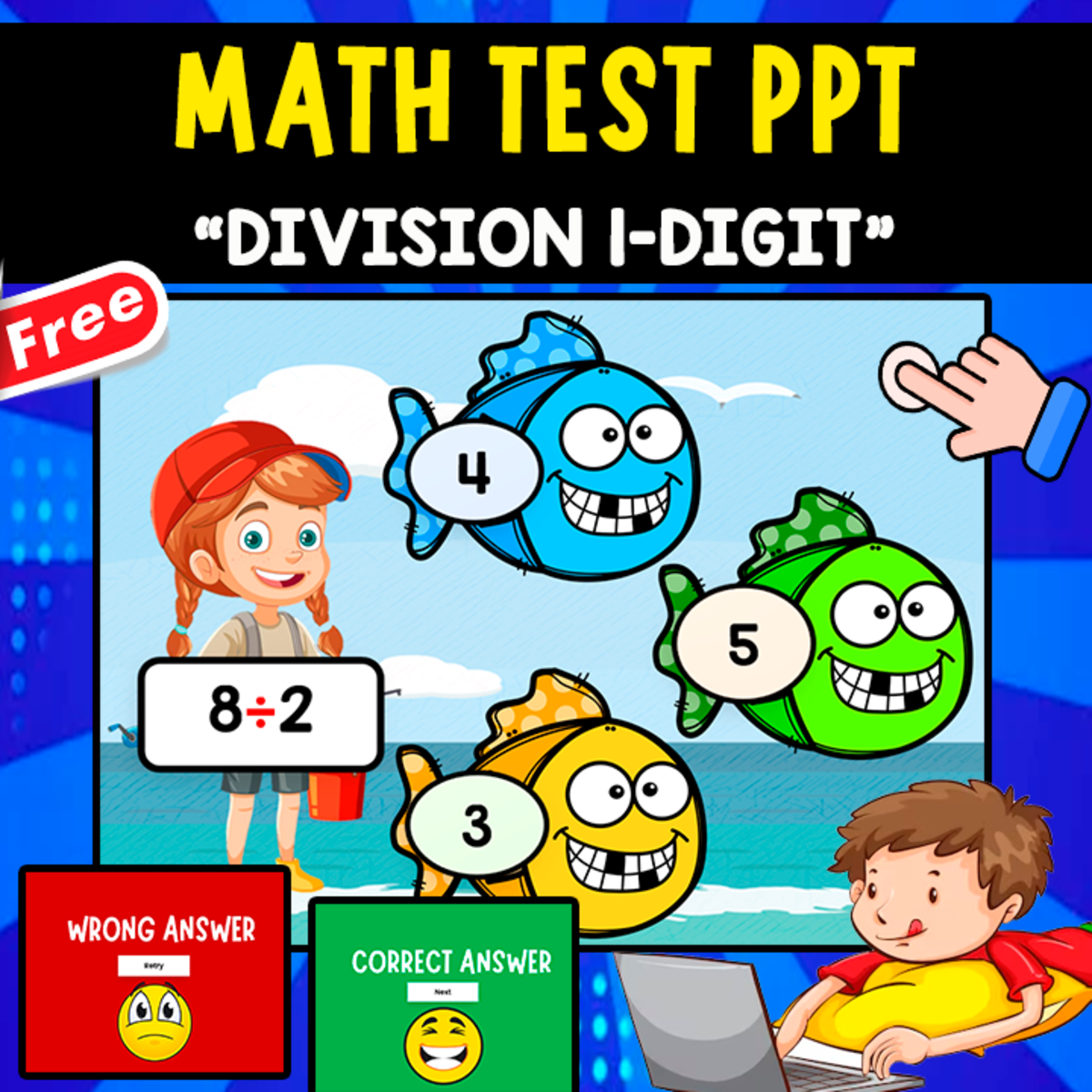 An educational teaching resource from EDITORIAL LAURA EDUCA entitled MATH QUIZ PPT | DIVISION 1-DIGIT | INTERACTIVE downloadable at Teach Simple.