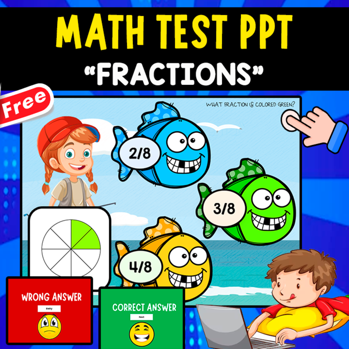 An educational teaching resource from EDITORIAL LAURA EDUCA entitled MATH QUIZ PPT INTERACTIVE | FRACTIONS downloadable at Teach Simple.