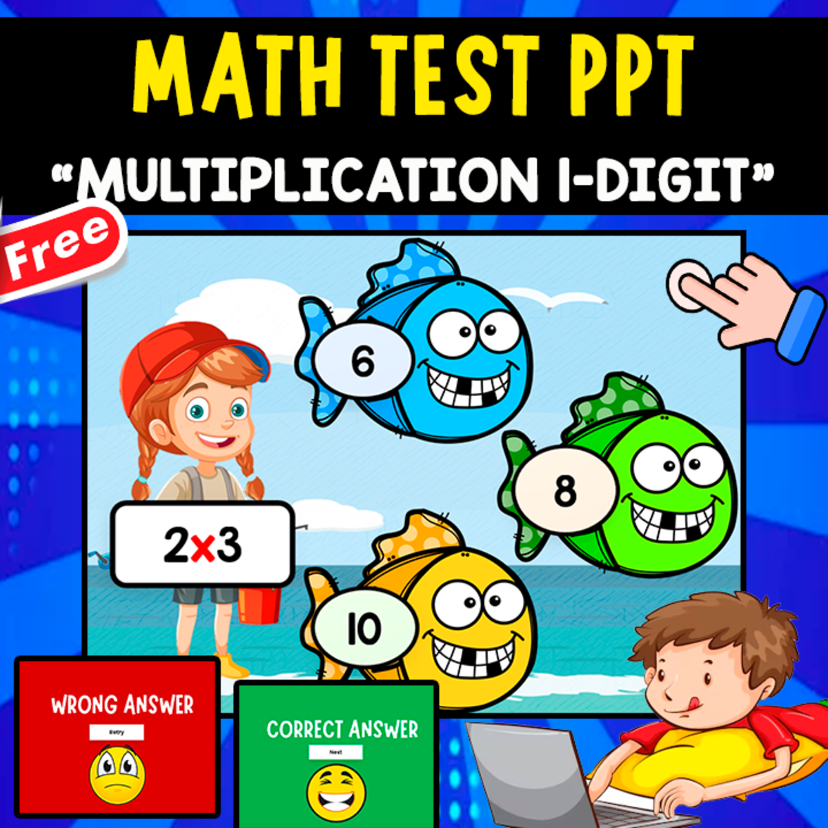An educational teaching resource from EDITORIAL LAURA EDUCA entitled MATH QUIZ PPT INTERACTIVE | MULTIPLICATION 1-DIGIT downloadable at Teach Simple.