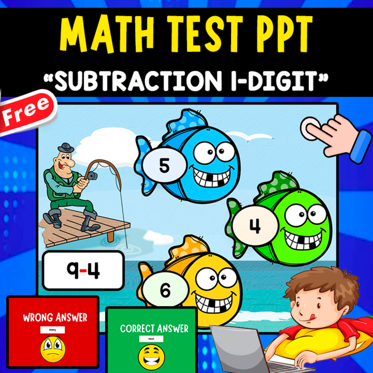 An educational teaching resource from EDITORIAL LAURA EDUCA entitled MATH QUIZ PPT | SUBTRACTION 1-DIGIT | INTERACTIVE GAME downloadable at Teach Simple.