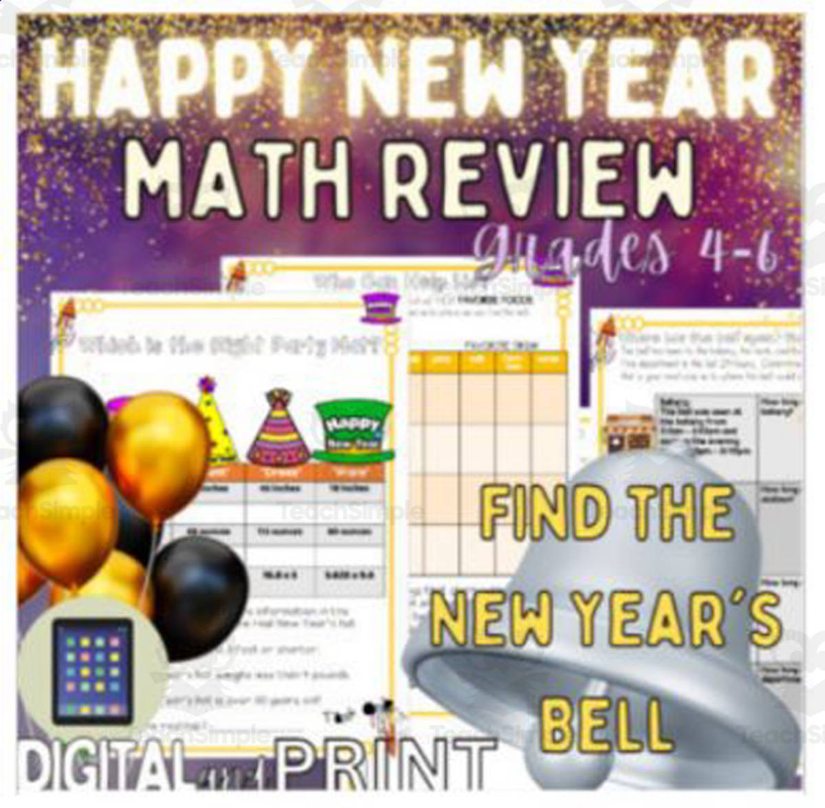 An educational teaching resource from Big Apple Teaching entitled Math: Review for the New Year downloadable at Teach Simple.