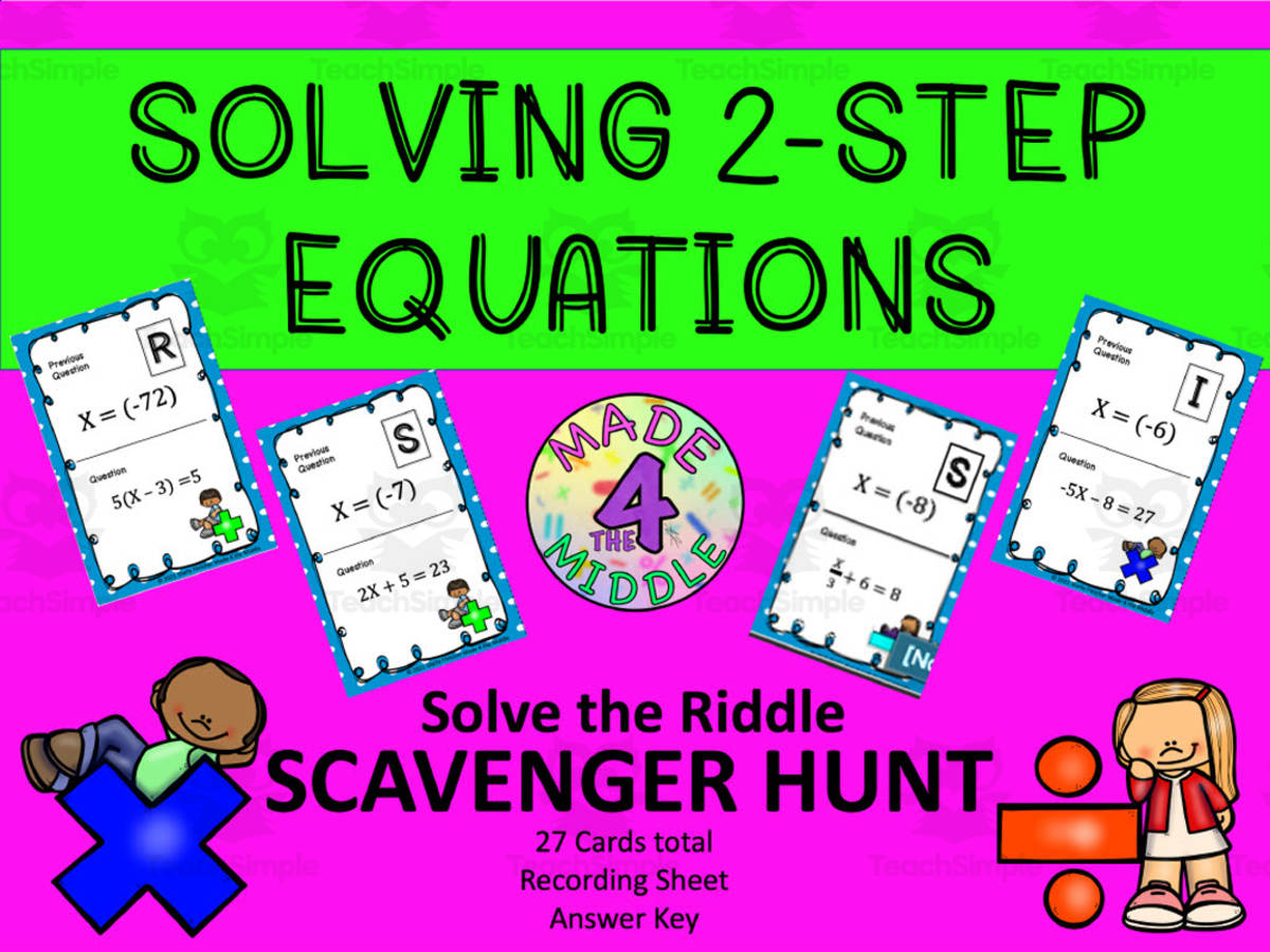 An educational teaching resource from Made 4 The Middle entitled Math Scavenger Hunt: Solving 2-Step Equations downloadable at Teach Simple.