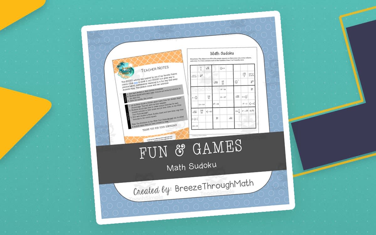 An educational teaching resource from Breeze Through Math entitled Math Sudoku downloadable at Teach Simple.