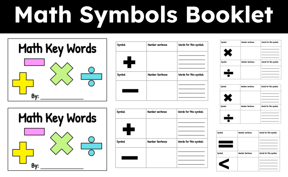 An educational teaching resource from CraftEdPrints entitled Math Symbols Booklet – 15 Pages of Symbol Practice downloadable at Teach Simple.