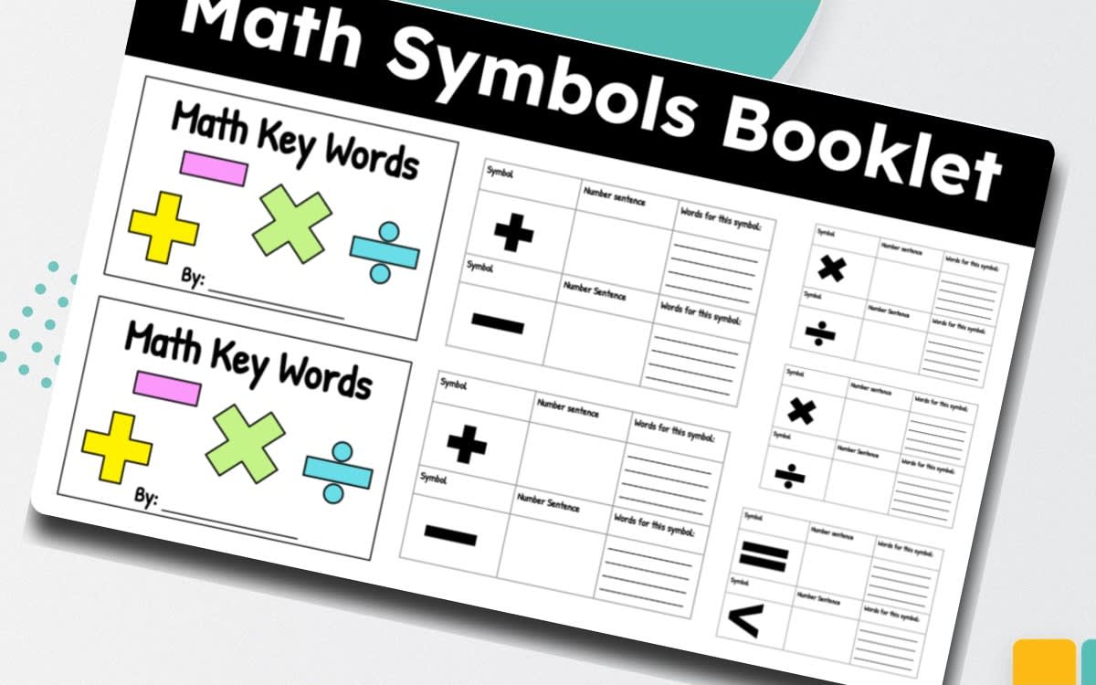An educational teaching resource from CraftEdPrints entitled Maths Symbols Booklet – 15 Pages of Symbol Practice downloadable at Teach Simple.