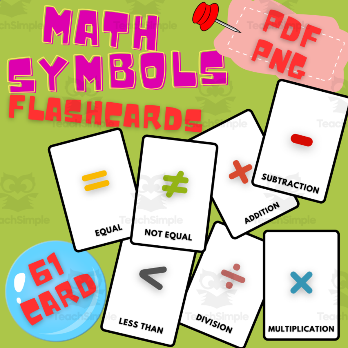 An educational teaching resource from Homeschoolingprints entitled Math Symbols Flash Cards in English downloadable at Teach Simple.