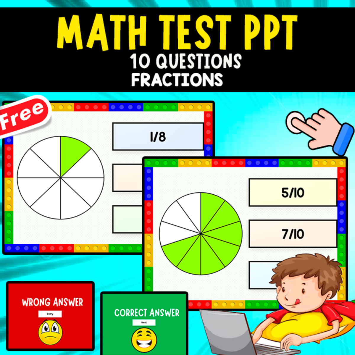 An educational teaching resource from EDITORIAL LAURA EDUCA entitled MATH TEST QUIZ INTERACTIVE | FRACTIONS | 10 QUESTIONS downloadable at Teach Simple.