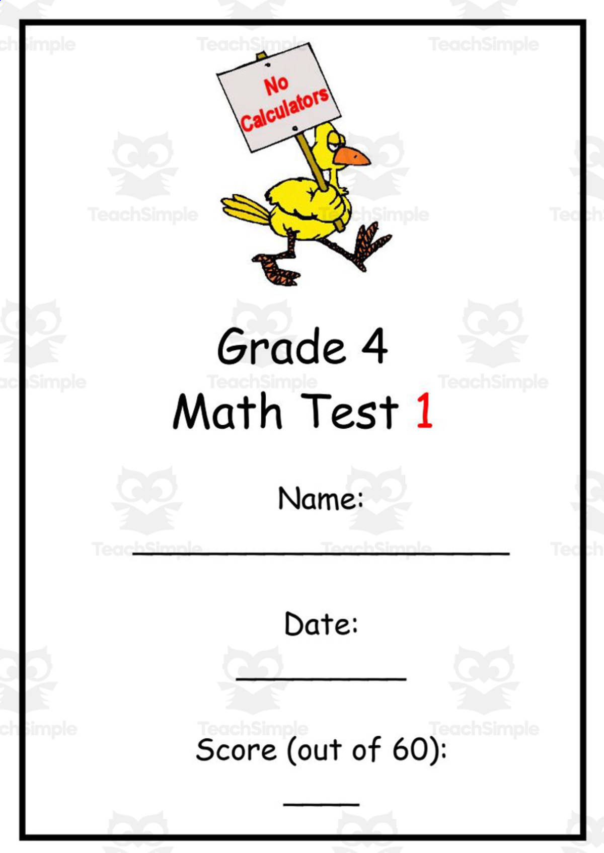 An educational teaching resource from Elementary Resources 4 U entitled Math Tests 1-3: Grade 4 downloadable at Teach Simple.
