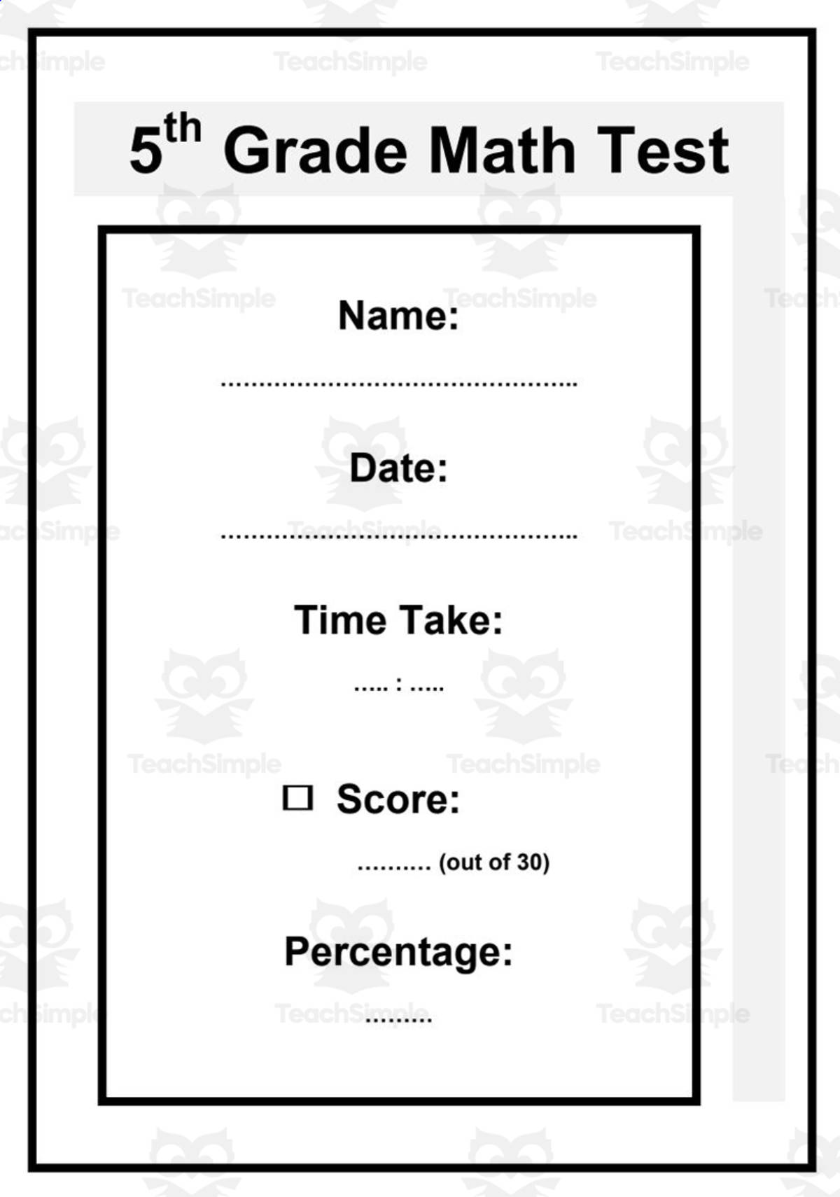 An educational teaching resource from Elementary Resources 4 U entitled Math Tests 1: Grade 5 downloadable at Teach Simple.
