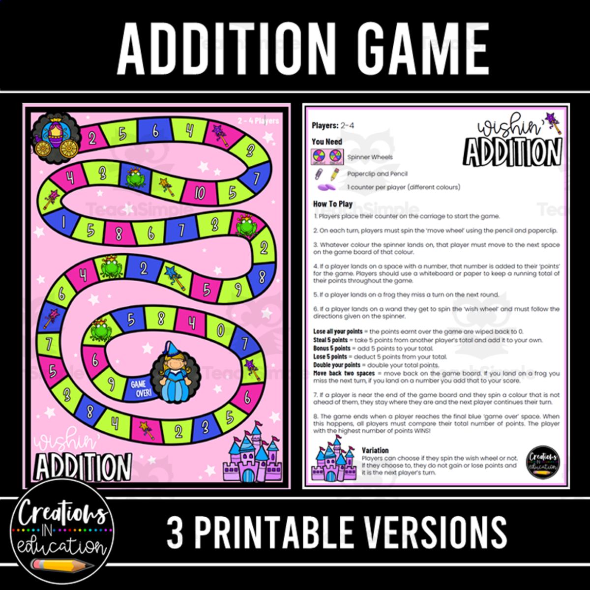 An educational teaching resource from Miss Le entitled Maths Addition Game downloadable at Teach Simple.