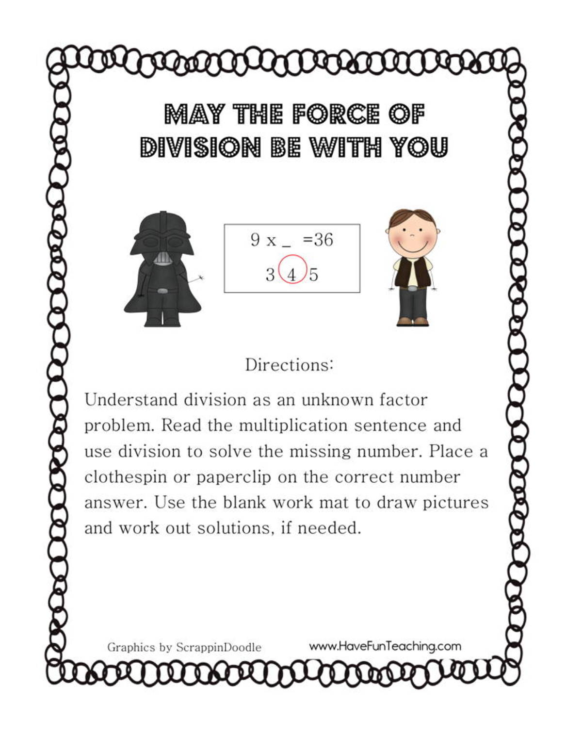 An educational teaching resource from Have Fun Teaching entitled May the Force of Division Be With You Activity downloadable at Teach Simple.