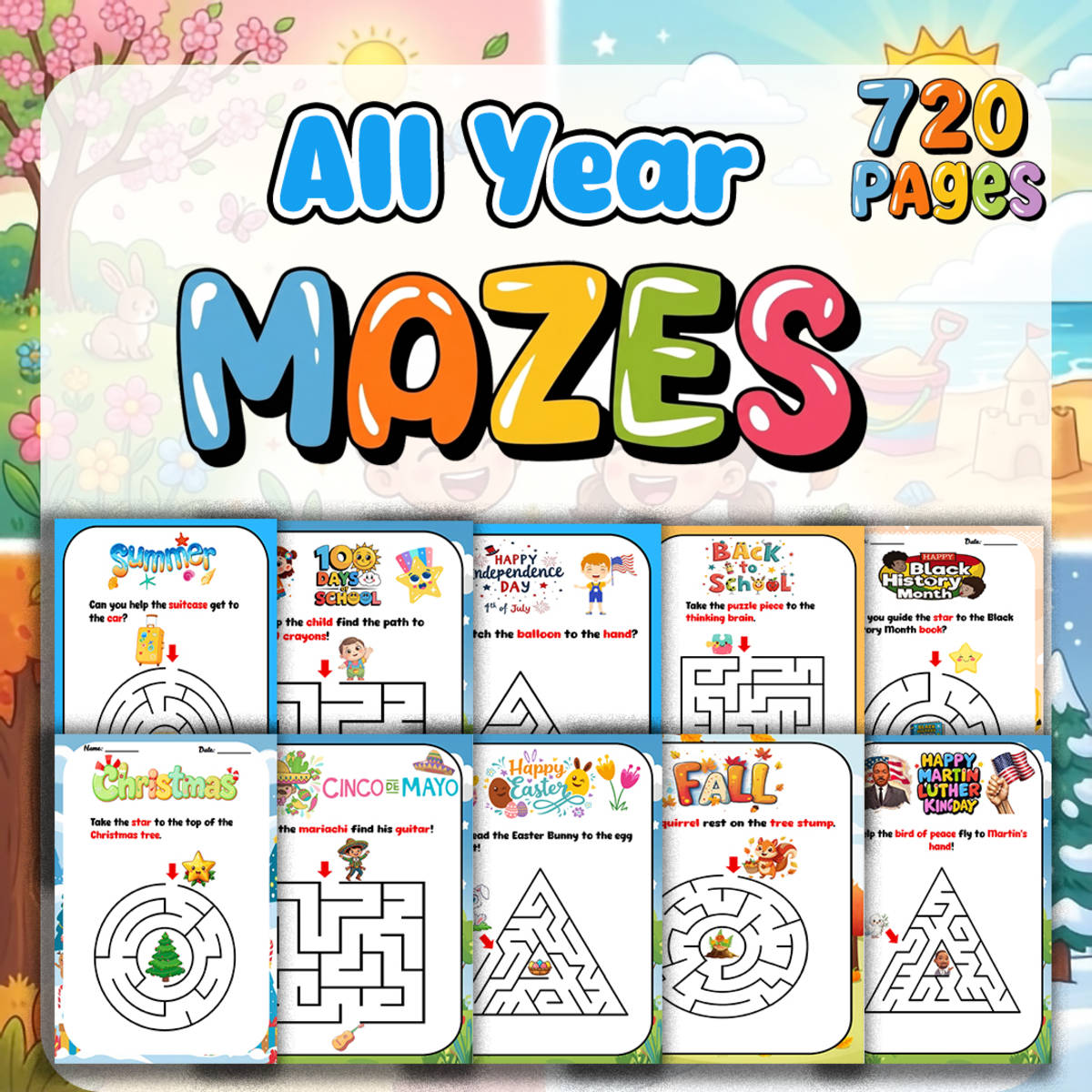 An educational teaching resource from Bambolina55 entitled Mazes Kindergarten - Preschool All Year BUNDLE | Early Finishers, Fine downloadable at Teach Simple.