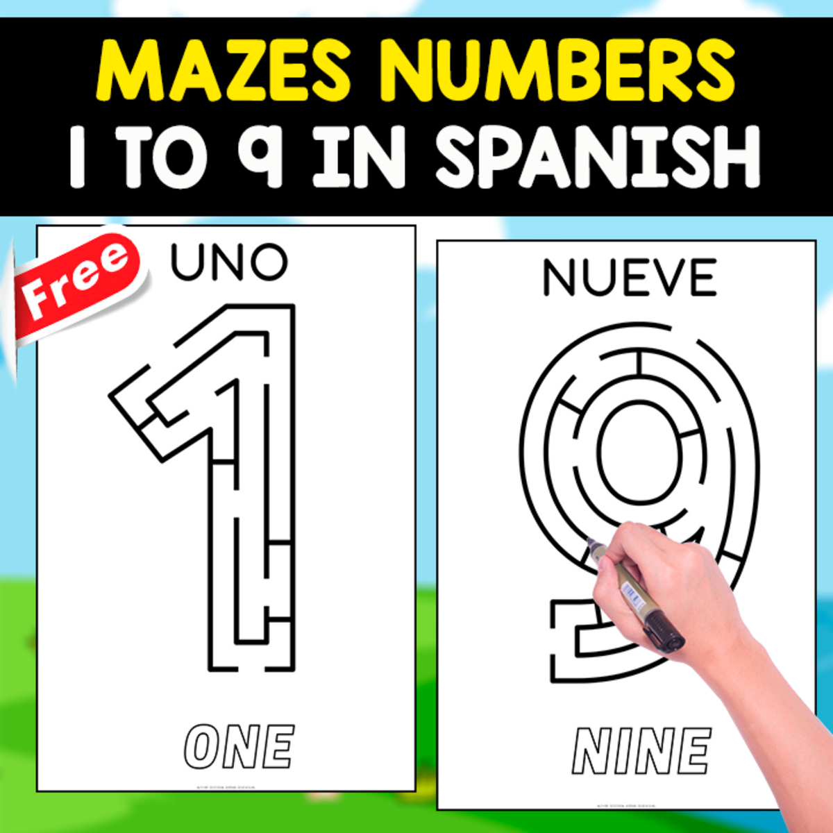 An educational teaching resource from EDITORIAL LAURA EDUCA entitled MAZES NUMBERS 1 TO 9 | FREE RESOURCE downloadable at Teach Simple.