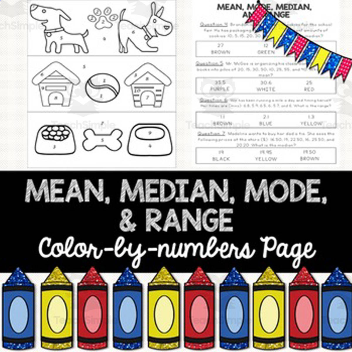 An educational teaching resource from The Comprehensive Teacher entitled Mean Median Mode Range – Color by Number Worksheet downloadable at Teach Simple.